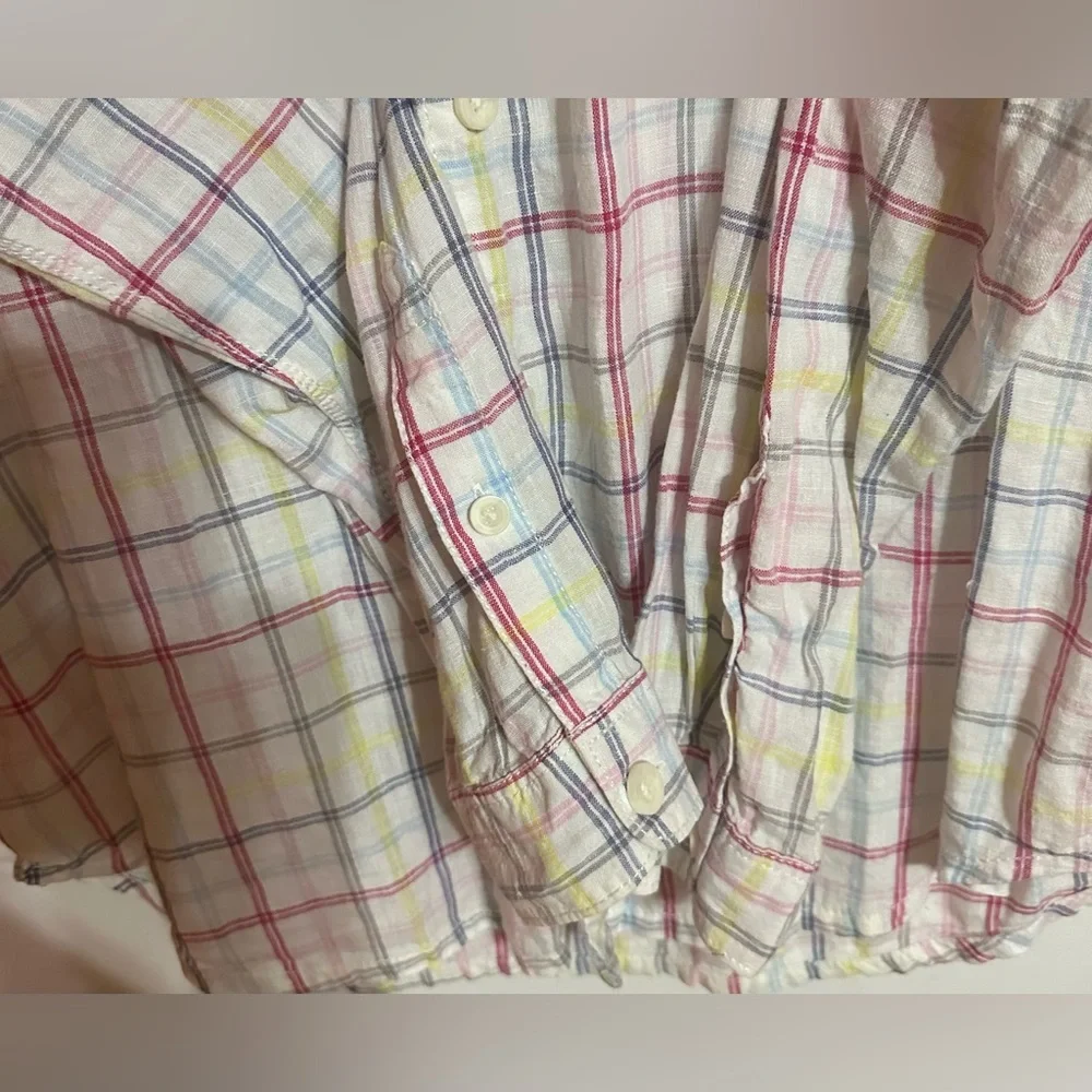 Tommy Bahama Relax Shirt Men's Medium 100% Linen Plaid Long‎ Sleeve Button Up